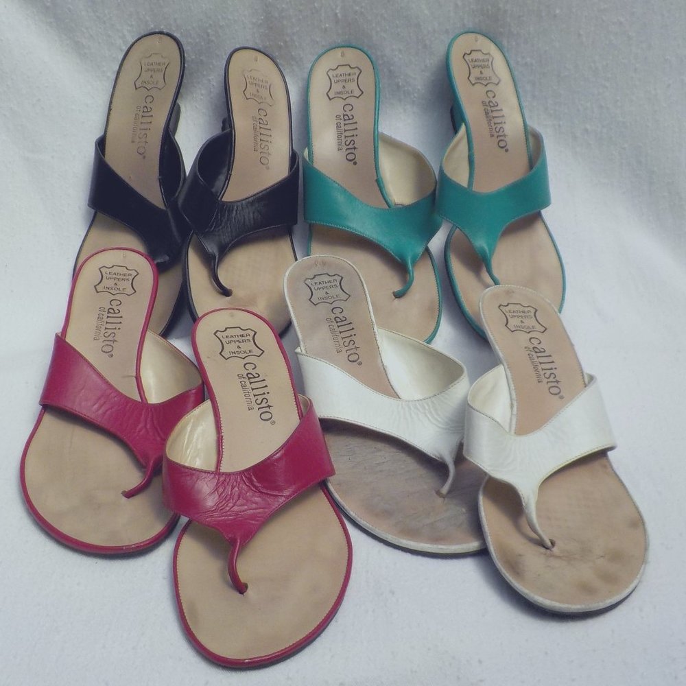 Lot of 4 Pair Vintage Callisto Leather Slip-on Wedge Sandals SZ 8
